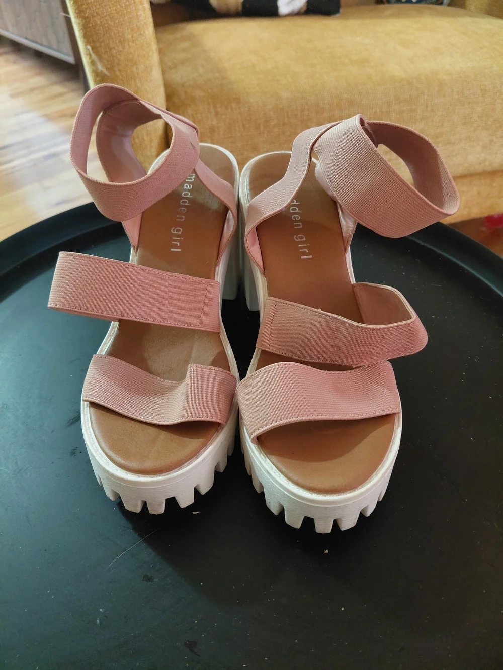 Madden Girl Blush Pink Elastic Strap Platform Sandals